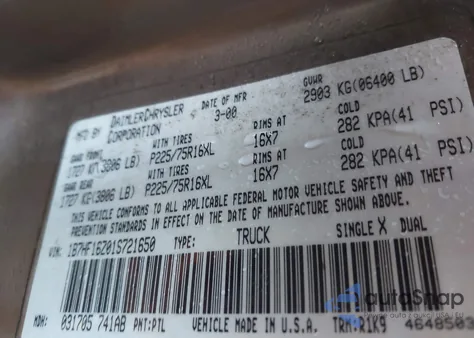 2001 Dodge Ram 1500 St from USA, damaged, VIN 1B7HF16Z01S721650